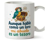 MUGFFINS taza abuelo divertida con frase Aunque hable como un loro mi abuelo es un tesoro en Español | regalo cumpleaños navidad | 330 Ml 11 oz | Abuelitos-3 v3