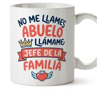 MUGFFINS taza abuelo divertida con frase No me llames abuelo llámame jefe de la familia en Español | regalo cumpleaños navidad | 330 Ml 11 oz | Abuelitos-3 v1