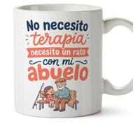 MUGFFINS taza abuelo divertida con frase No necesito terapia necesito un rato con mi abuelo en Español | regalo cumpleaños navidad | 330 Ml 11 oz | Abuelitos-3 v3