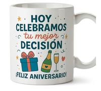 MUGFFINS Taza aniversario Hoy celebramos tu mejor decisión | regalo aniversario pareja | para él, para ella, marido, mujer, graciosa, original | 330 Ml 11 oz | Juntos v3