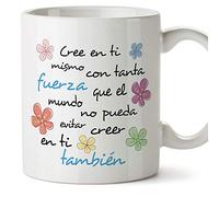 MUGFFINS Taza con Frase Motivacional - Cree en ti Mismo con tanta Fuerza - 350 ml - Tazas Originales de Desayuno para Regalar a Amigas Amigos y Seres Queridos