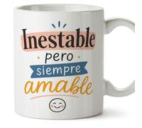 MUGFFINS taza con frases divertidas para mejores amigas Amistad v5 | Cerámica 330 ml; «Inestable pero siempre amable» en Español