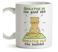 MUGFFINS Taza de Gato Haciendo Yoga (en inglés) - Breathe in The Good Shit, Breathe out The Bullshit - Cerámica 350 mL / 11 oz
