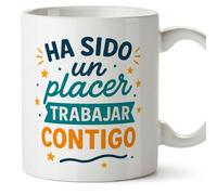 MUGFFINS taza despedida compañero trabajo | regalo despedida trabajo | con frase Ha sido un placer trabajar contigo en Español | 330 Ml 11 oz | cerámica resistente | Adiós compa v2