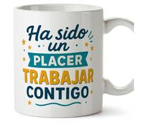 MUGFFINS taza despedida compañero trabajo | regalo despedida trabajo | con frase Ha sido un placer trabajar contigo en Español | 330 Ml 11 oz | cerámica resistente | Adiós compa v1