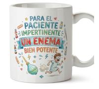 MUGFFINS Taza divertida médicos enfermería con frase Para el paciente impertinente un enema bien potente en Español | idea regalo original sanitaria hospital | medicina v2