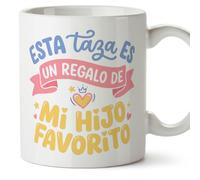MUGFFINS Taza divertida para padre con frase Esta taza es un regalo de mi hijo favorito en Español | Regalo original Día del Padre | 330 Ml | papi mami v4