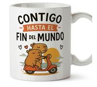 MUGFFINS taza enamorados Mug Contigo hasta el fin del mundo en español | regalo original aniversario, capibaras, amor, novios, romántico, San Valentín, carpincho | capylove v1