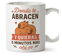 MUGFFINS taza enamorados Mug Donde te abracen y quieras 5 minutos más, ahí es en español | regalo original aniversario, capibaras, amor, novios, romántico, San Valentín, carpincho | capylove v1