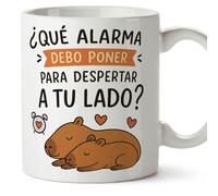 MUGFFINS taza enamorados Mug ¿Qué alarma debo poner para despertar a tu lado? en español | regalo original aniversario, capibaras, amor, novios, romántico, San Valentín, carpincho | capylove v2