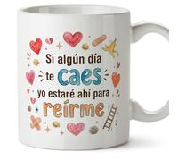 MUGFFINS Taza enamorados y amistad con frase Si algún día te caes yo estaré ahí para reirme en Español | Regalo original | 330 Ml 11 oz | Apta microondas y lavavajillas | enamorados v5