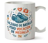 MUGFFINS taza enfermera con frase Calzado de batalla pero vocación de medalla en Español | regalo enfermera, enfermero, enfermería, hospital | 330 Ml / 11 oz | enfermeria v2