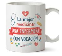 MUGFFINS taza enfermera con frase La mejor medicina: vocación en Español | regalo enfermera original | enfermería hospital cumpleaños amigo invisible navidad | enfermeria v1