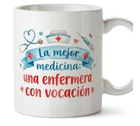 MUGFFINS taza enfermera con frase La mejor medicina: vocación en Español | regalo enfermera original | enfermería hospital cumpleaños amigo invisible navidad | enfermeria v2
