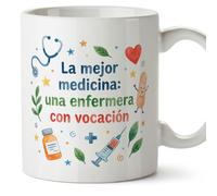 MUGFFINS taza enfermera con frase La mejor medicina: vocación en Español | regalo enfermera original | enfermería hospital cumpleaños amigo invisible navidad | enfermeria v4