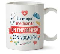 MUGFFINS taza enfermero con frase La mejor medicina: vocación en Español | regalo enfermero original | enfermería hospital cumpleaños amigo invisible navidad | enfermeria v1