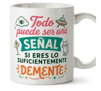 MUGFFINS taza frases divertidas risa v2 | Frase Todo puede ser una señal si eres lo suficientemente en Español, cerámica de 330 ml