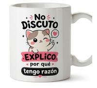 MUGFFINS taza frases divertidas risa v3 | Frase No discuto solo explico por qué tengo razón en Español, cerámica de 330 ml