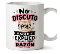 MUGFFINS taza frases divertidas risa v4 | Frase No discuto solo explico por qué tengo razón en Español, cerámica de 330 ml