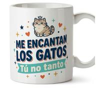MUGFFINS Taza gato Me encantan los gatos Tú no tanto en Español | regalo original, tazas divertidas para regalar, humor, graciosas | 330 Ml / 11 oz | gatitos y perritos v2