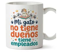 MUGFFINS Taza gato Mi gato no tiene dueños tiene empleados en Español | regalo original, tazas divertidas para regalar, humor, graciosas | 330 Ml / 11 oz | gatitos y perritos v7