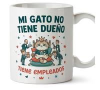MUGFFINS Taza gato Mi gato no tiene dueños tiene empleados en Español | regalo original, tazas divertidas para regalar, humor, graciosas | 330 Ml / 11 oz | gatitos y perritos v1
