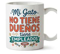 MUGFFINS Taza gato Mi gato no tiene dueños tiene empleados en Español | regalo original, tazas divertidas para regalar, humor, graciosas | 330 Ml / 11 oz | gatitos y perritos v2