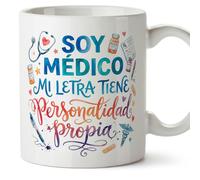 MUGFFINS taza graciosa medico con frase Mi letra tiene personalidad propia en Español | regalo divertido médico, doctor, doctora, médica, hospital, cumpleaños, amigo invisible, navidad | medicina v4