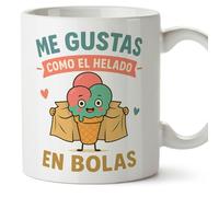 MUGFFINS taza graciosa novio novia Me gustas como el helado, en bolas en Español para enamorados y aniversario | regalos San Valentín, novios, amor, romántico | pareja-2 v2