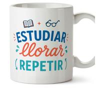 MUGFFINS taza graciosa oposiciones estudiante opos v1 | Frase Estudiar llorar repetir en Español · Cerámica de 330 Ml