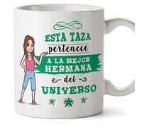 MUGFFINS Taza Hermana - Esta Taza Pertenece a la Mejor Hermana del Universo - Taza Desayuno/Idea Regalo Cumpleaños para Hermanitas. Cerámica 350 mL
