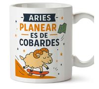 MUGFFINS Taza Horóscopo Aries graciosa con frase - Aries - Planear es de cobardes en Español regalo Aries divertida para regalar signo del zodiaco | Zodiaco Humor v1