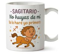 MUGFFINS Taza Horóscopo Sagitario graciosa con frase - Sagitario - No huyas de mí Ya lo haré yo primero en Español regalo Sagitario divertida para regalar signo del zodiaco | Zodiaco Humor v1