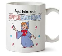 MUGFFINS Taza Madrina - Aquí Bebe una Super Madrina - Taza Desayuno/Idea Regalo Día de Pascua. Cerámica 350 mL