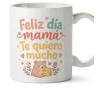MUGFFINS Taza mamá con frase Feliz día mamá Te quiero mucho en Español | regalo madre | 330 Ml 11 oz | Idea original para regalar | papi mami v5