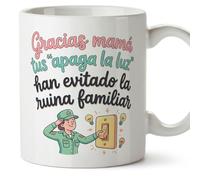 MUGFFINS Taza mamá con frase Gracias mamá tus apaga la luz han evitado la ruina en Español | regalo madre | 330 Ml 11 oz | Idea original para regalar | papi mami v2