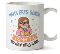 MUGFFINS Taza mamá con frase Mamá eres genial como tú no hay otra igual en Español | regalo madre | 330 Ml 11 oz | Idea original para regalar | papi mami v1