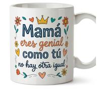 MUGFFINS Taza mamá con frase Mamá eres genial como tú no hay otra igual en Español | regalo madre | 330 Ml 11 oz | Idea original para regalar | progenitores v3