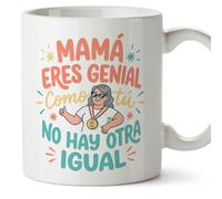 MUGFFINS Taza mamá con frase Mamá eres genial como tú no hay otra igual en Español | regalo madre | 330 Ml 11 oz | Idea original para regalar | papi mami v2