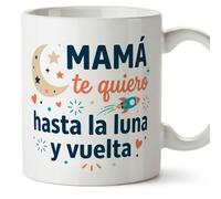 MUGFFINS Taza mamá con frase Mamá te quiero hasta la luna y vuelta en Español | regalo madre | 330 Ml 11 oz | Idea original para regalar | progenitores v4