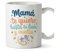 MUGFFINS Taza mamá con frase Mamá te quiero hasta la luna y vuelta en Español | regalo madre | 330 Ml 11 oz | Idea original para regalar | papi mami v1