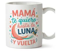MUGFFINS Taza mamá con frase Mamá te quiero hasta la luna y vuelta en Español | regalo madre | 330 Ml 11 oz | Idea original para regalar | progenitores v5