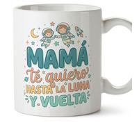 MUGFFINS Taza mamá con frase Mamá te quiero hasta la luna y vuelta en Español | regalo madre | 330 Ml 11 oz | Idea original para regalar | papi mami v3