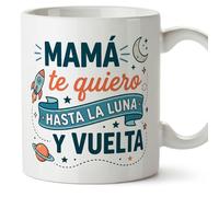 MUGFFINS Taza mamá con frase Mamá te quiero hasta la luna y vuelta en Español | regalo madre | 330 Ml 11 oz | Idea original para regalar | progenitores v8