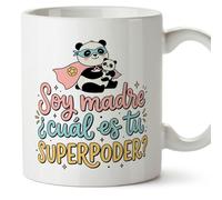 MUGFFINS Taza mamá con frase Soy madre ¿cuál es tu superpoder? en Español | regalo madre | 330 Ml 11 oz | Idea original para regalar | papi mami v1