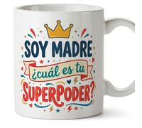 MUGFFINS Taza mamá con frase Soy madre ¿cuál es tu superpoder? en Español | regalo madre | 330 Ml 11 oz | Idea original para regalar | progenitores v1