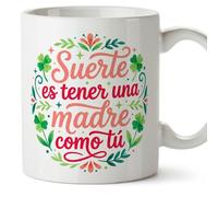 MUGFFINS Taza mamá con frase Suerte es tener una madre como tú en Español | regalo madre | 330 Ml 11 oz | Idea original para regalar | progenitores v8