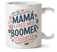 MUGFFINS Taza mamá graciosa con frase Mamá eres mi boomer favorita en Español 330 Ml/11 oz | regalo madre divertido | regalo cumpleaños madre | navidad | progenitores v2