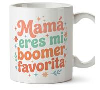 MUGFFINS Taza mamá graciosa con frase Mamá eres mi boomer favorita en Español 330 Ml/11 oz | regalo madre divertido | regalo cumpleaños madre | navidad | papi mami v8