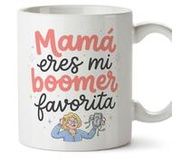 MUGFFINS Taza mamá graciosa con frase Mamá eres mi boomer favorita en Español 330 Ml/11 oz | regalo madre divertido | regalo cumpleaños madre | navidad | papi mami v5